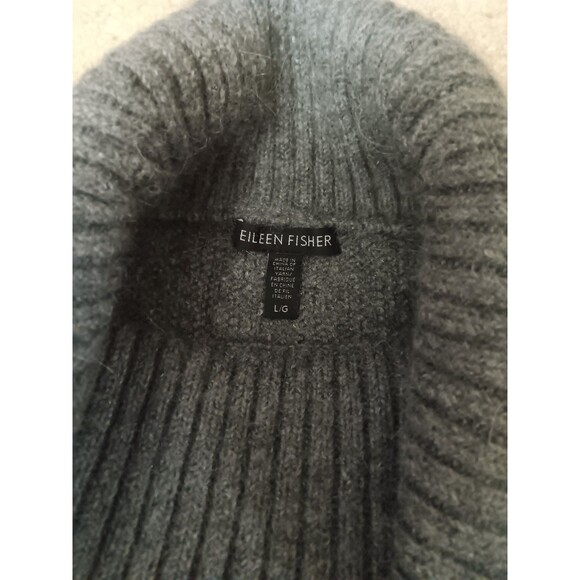Eileen Fisher size L Gray Cashmere Wool Oversize Boxy Sweater Cowl Neck - Picture 3 of 6